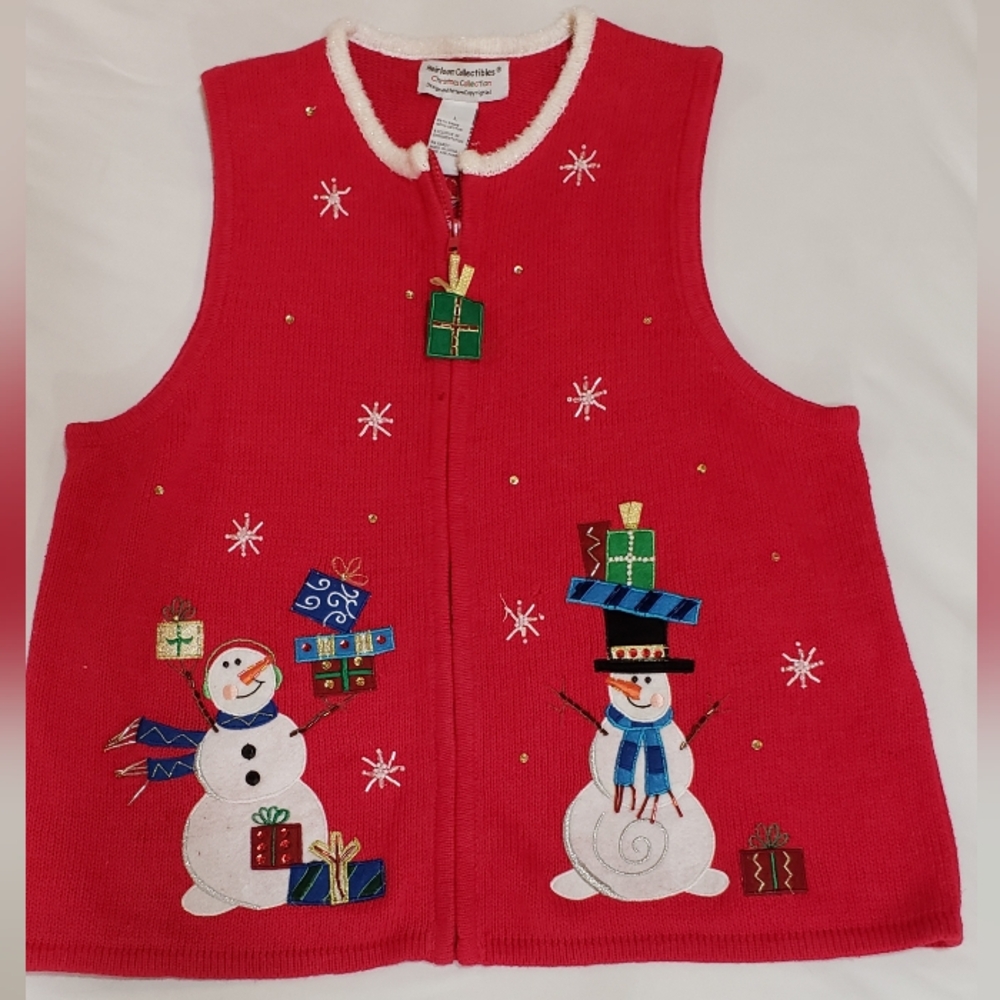 Christmas Party Sweater Vest,large,snowmans,teacher,holidayparty,red Green